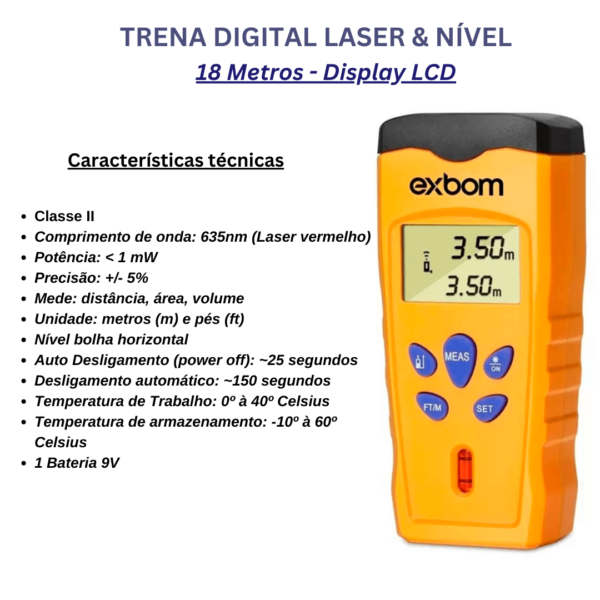 Trena Digital a Laser 18 Metros - TEM-D15 01