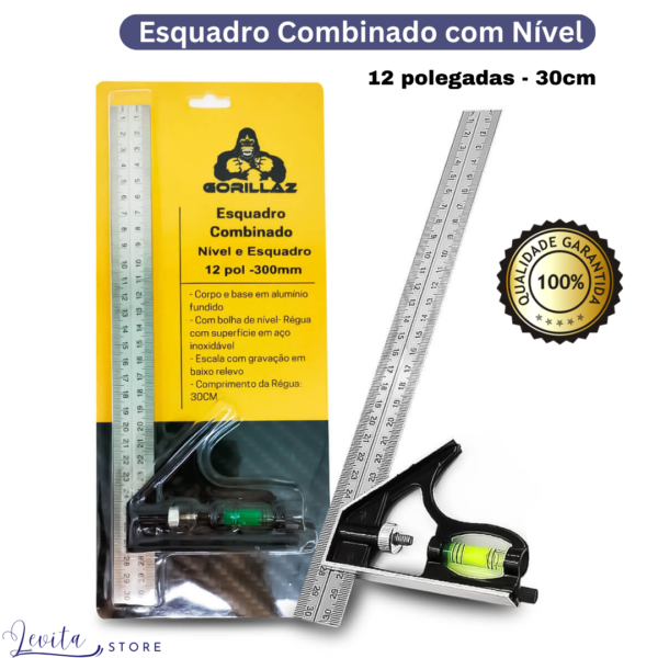 Esquadro Combinado com Nível 12 polegadas