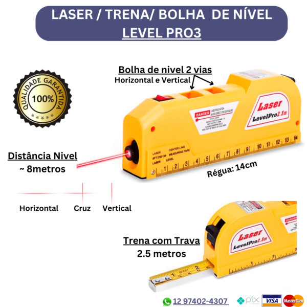 Laser Level Pro 3 - Nível Laser Trena e Régua