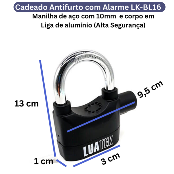 Cadeado Antifurto com Alarme LK-BL16 preto 03