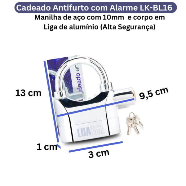 Cadeado Antifurto com Alarme LK-BL16 prata 11