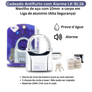 Cadeado Antifurto com Alarme LK-BL16 prata 10