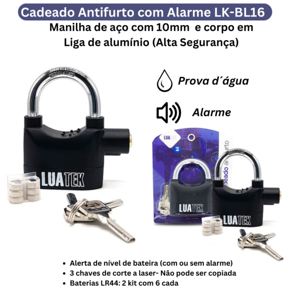 Cadeado Antifurto com Alarme LK-BL16 preto